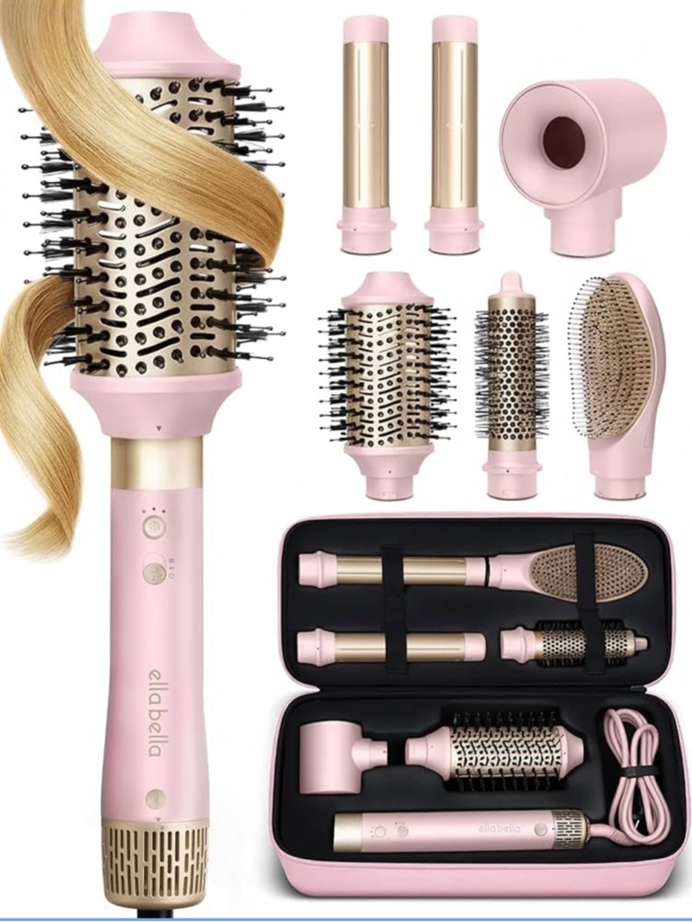Ella Bella Pink 6-in-1 Professional Hot Air Hair Styler Set & Hair Dryer Brush